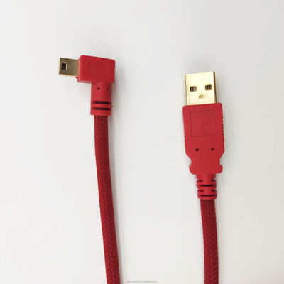 빨간색 맞춤형 USB 2.0 USB A 남성 오른쪽 각 미니 USB 케이블 빠른 충전
